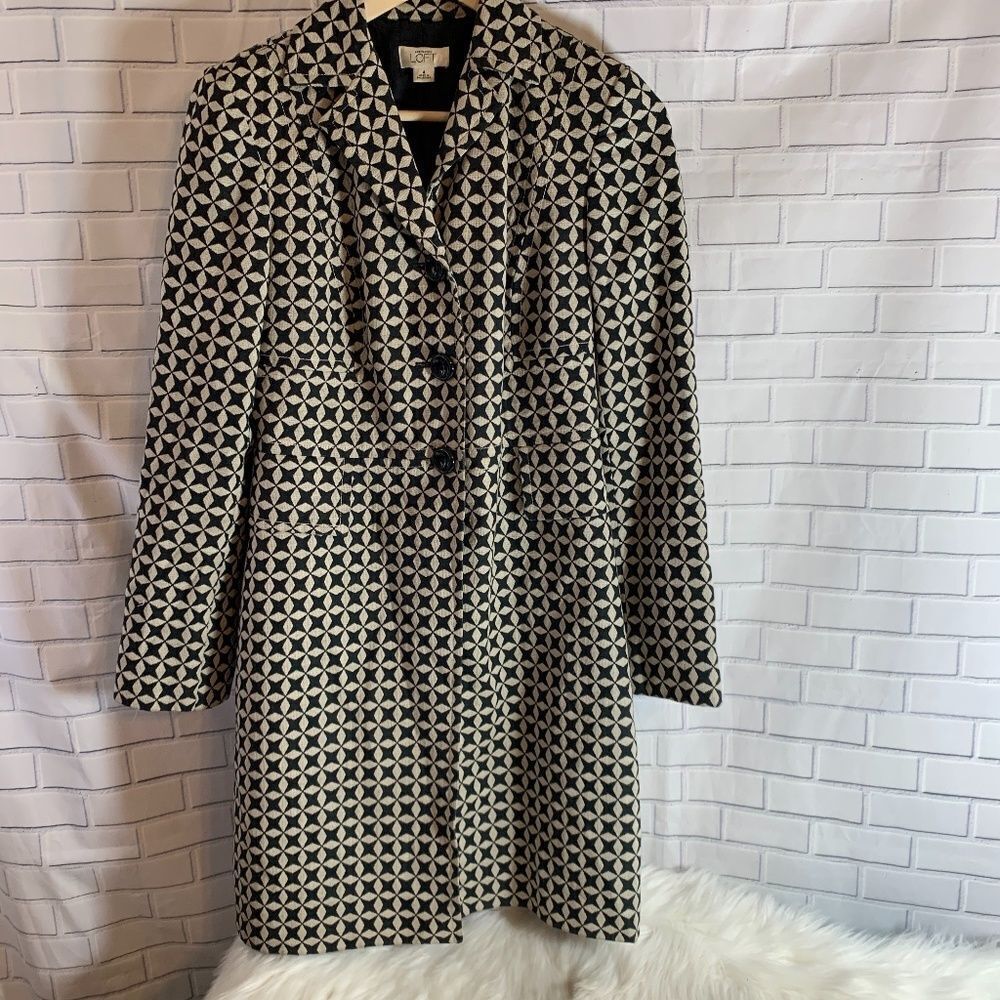 Ann Taylor LOFT Black Print Dress Coat‎ Sz 4